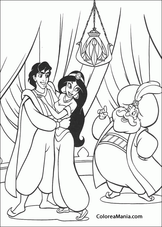 Colorear Aladdin Jasmine Y El Padre De Jasmine Aladdin Dibujo Para