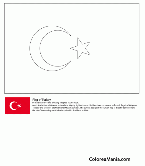 Colorear Turquía Banderas de paises dibujo para colorear gratis