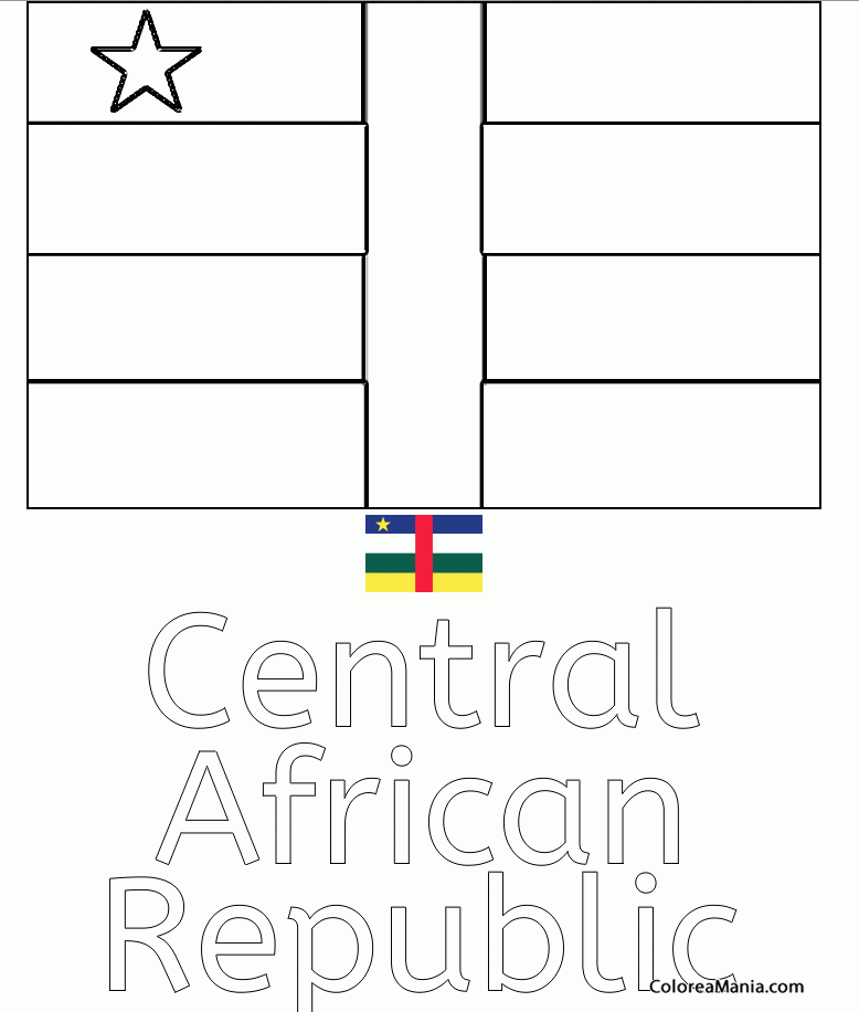 Colorear República Centro Africana Banderas de paises dibujo para