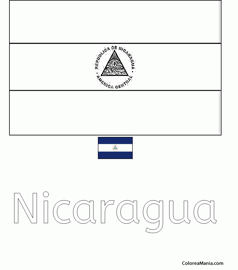 Colorear Rep Blica De Nicaragua Banderas De Paises Dibujo Para