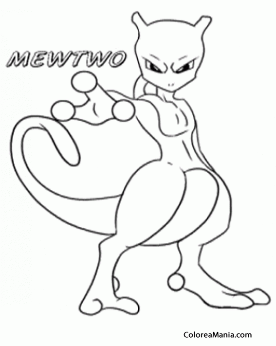 Colorear Mewtwo (Pokemon), dibujo para colorear gratis