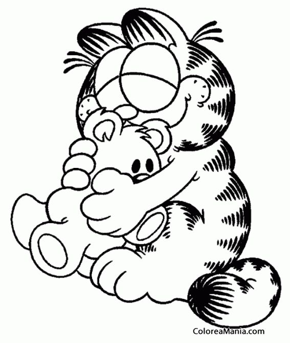 Colorear Garfield Con Su Osito De Peluche Peluches Dibujo Para Colorear Gratis